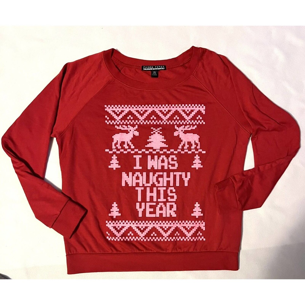 I Was Naughty This Year Shirt Top Ugly Christmas Sweater XS Prince Peter